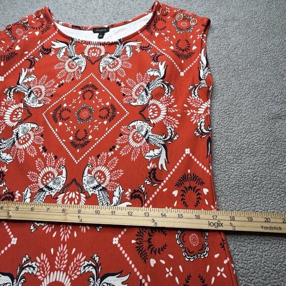 Talbots Dress Womens Medium Red Bandana Print Peacock Bodycon Sheath Colorful - Picture 9 of 13